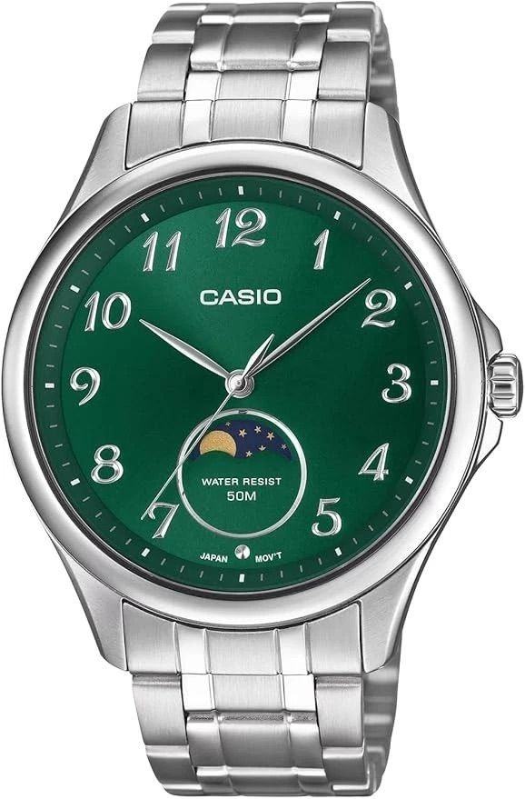 Casio Sun &amp; Moon Men's Quartz Watch MTP-M110D-3AV 48.4 × 42.5 × 9.6 mm Steel Strap 50m Water Resistance