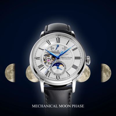 Orient Star Moon Phase Semi-Skeleton Men's Mechanical Watch RE-AY0106S 41mm M45 F7 Mechanical Moon Phase RE-AY0106S with dual anti-reflective curved sapphire crystal cordovan strap Orient Star Moon Phase Semi-Skeleton Men's Mechanical Watch RE-AY0106S 41mm M45 F7 Mechanical Moon Phase RE-AY0106S with dual anti-reflective curved sapphire crystal cordovan strap