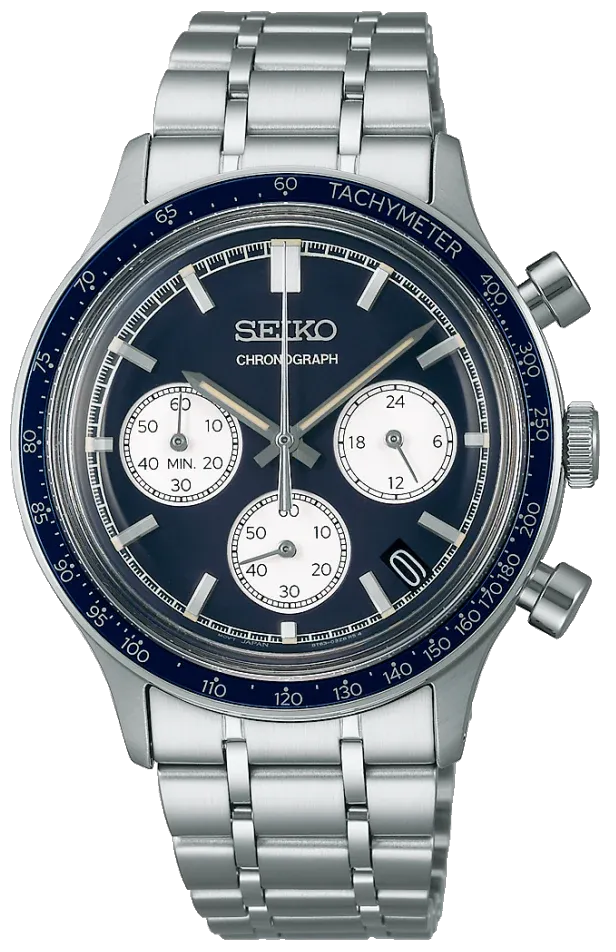 Seiko SSB477P1 “Blue Panda” Tachymeter Men's Quartz Chronograph Watch, 38.7 mm, 50 m Water Resistance, Steel Strap