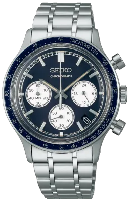 Seiko SSB477P1 “Blue Panda” Tachymeter Men's Quartz Chronograph Watch, 38.7 mm, 50 m Water Resistance, Steel Strap