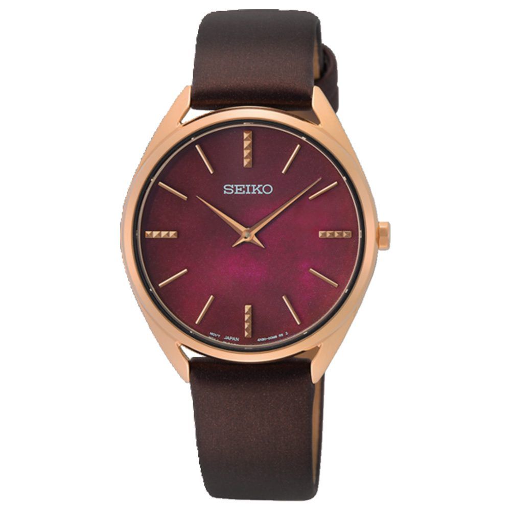 Seiko Classic Bordeaux SWR082P1 Women's Solar Watch, 32mm, 50m Water Resistance, Leather Strap