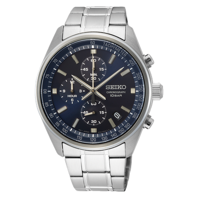 Seiko Men's Quartz Chronograph Watch Discover More SSB377P1 41.5mm 100m WR Steel Strap