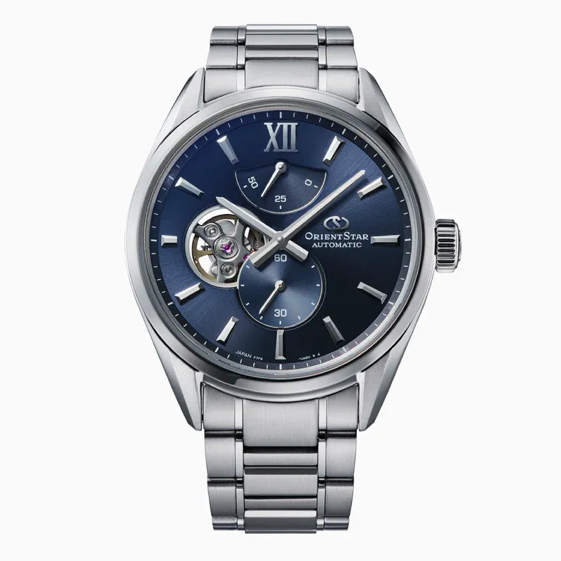 Orient Star Men's Automatic Semi-Skeleton Perseids 3D Watch RE-BY0010L 40mm 100m Water Resistance Sapphire Crystal M34 F7 Semi-Skeleton RE-BY0010L Steel Strap