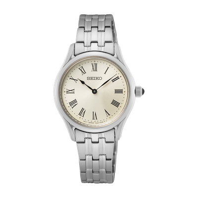 Seiko Classic Essentials SWR069P1 Women's Quartz Watch, 29mm, 50m Water Resistance, Sapphire Crystal, Steel Strap