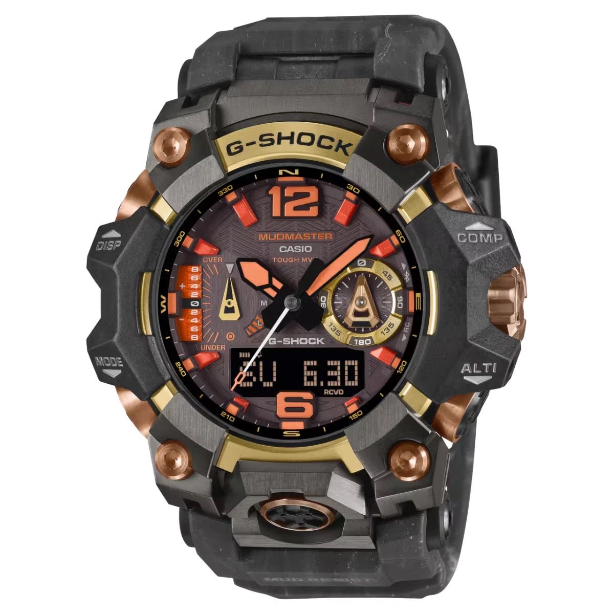 Casio G-Shock MASTER OF G - LAND MUDMASTER GWG-B1000MG-1A9JR Men's Solar-Powered Bluetooth Radio-Controlled Watch - JDM (Japanese Domestic Market) - Made in Japan - 200m Water Resistance - Mud-Resistant - Carbon, Steel, and Gold-Plated Case