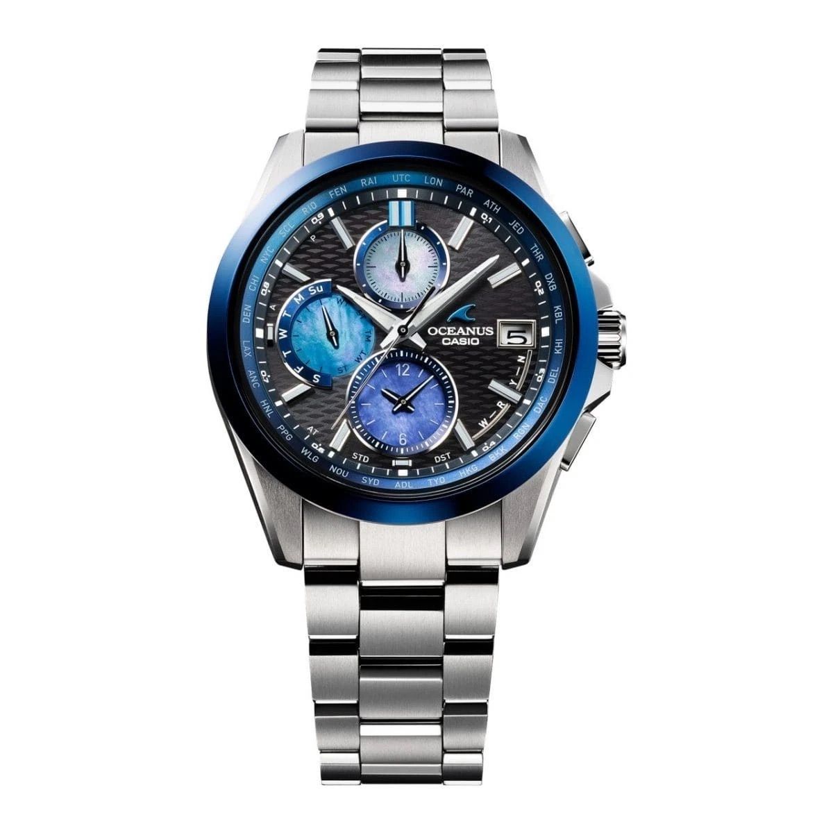 Casio Oceanus Awa Indigo OCW-T2600AP-1AJF JDM Limited Edition 42.8mm 100m WR Solar-Powered Radio-Controlled Bluetooth Titanium Watch with anti-reflective sapphire crystal, titanium case and band, made in Japan (JDM – Japanese Domestic Market)