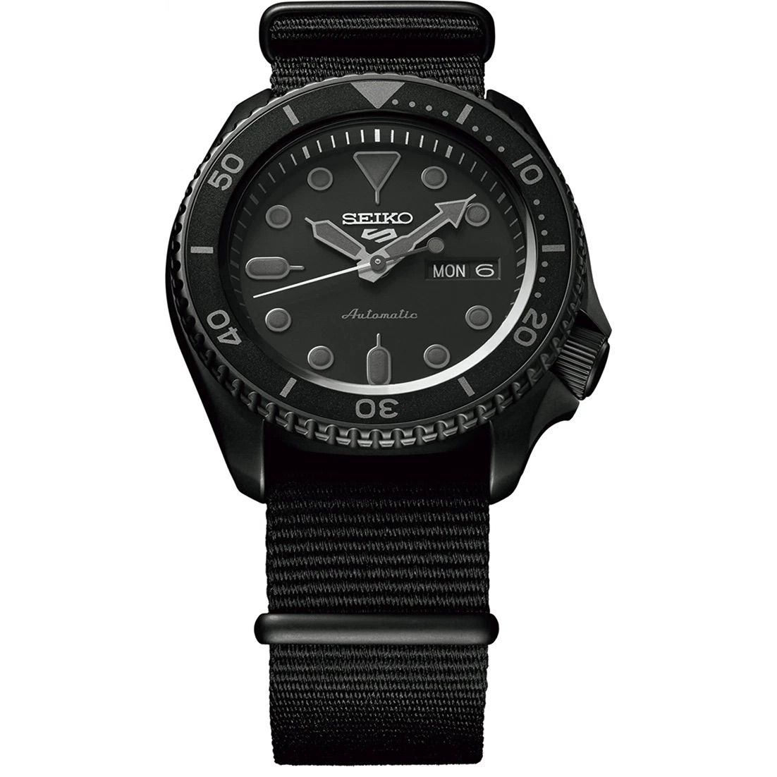 Seiko 5 Sports Stealth SBSA025 JDM Men's Automatic Watch Made in Japan 42.5mm 100m WR Fabric Strap English - Kanji JDM (Japan Domestic Market)