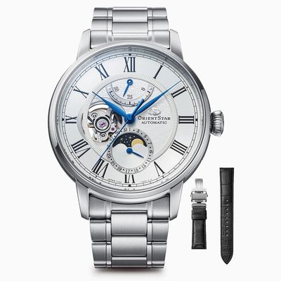 Orient Star Moon Phase Aoi Tsuki Men's Mechanical Watch RK-BT0001S F7M42 41mm JDM (Made in Japan) anti-reflective sapphire crystal, 50m water resistance + extra JDM alligator leather strap (Japanese domestic market)