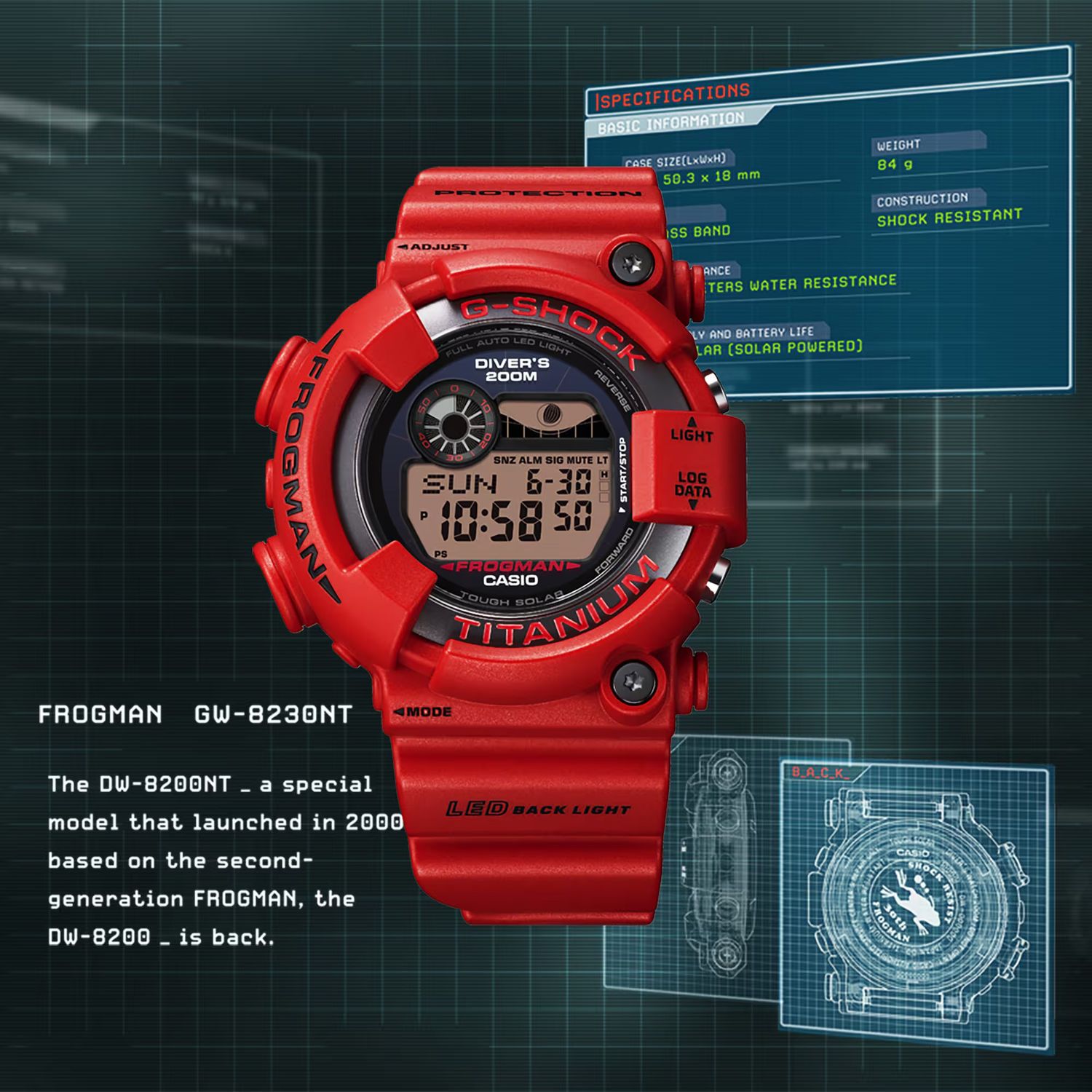 Casio G-Shock Frogman GW-8230NT-4JR JDM Limited Edition 30th Anniversary Radio-Controlled Titanium Solar Watch with Moon Phases and Tides, Made in Japan (JDM—Japanese Domestic Market) 52 × 50.3 × 18 mm