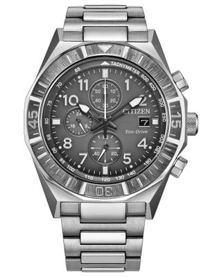 Citizen Nighthawk CA0890-54H Solar Chronograph Watch, 42 mm, Sapphire Crystal, 100 m Water Resistance, Stainless Steel Strap, Eco-Drive Movement (powered by solar energy or light)
