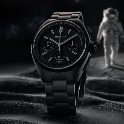 Bulova Lunar Pilot Black Hole Men's Chronograph Watch 98A335 41mm Limited Edition 100m WR, flat sapphire crystal, HPQ (High Precision Quartz) movement, stainless steel case and strap with ion plating Bulova Lunar Pilot Black Hole Men's Chronograph Watch 98A335 41mm Limited Edition 100m WR, flat sapphire crystal, HPQ (High Precision Quartz) movement, stainless steel case and strap with ion plating