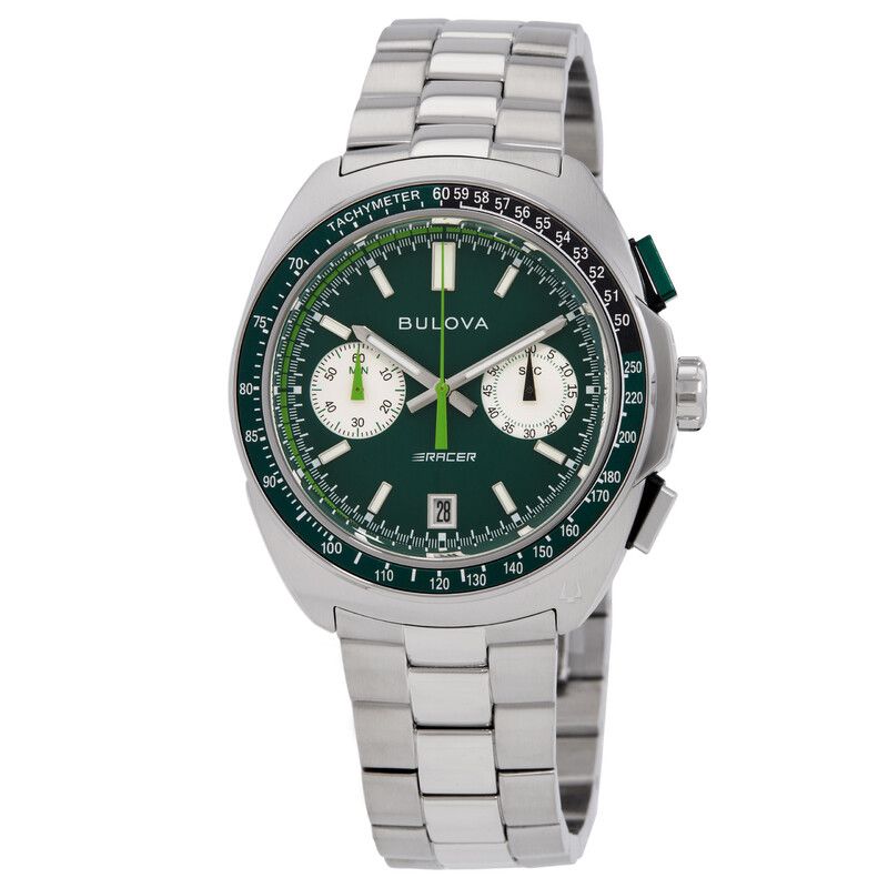 Bulova Racer Chronograph 98B468 42mm 100m WR Quartz Chronograph Watch with Steel Strap