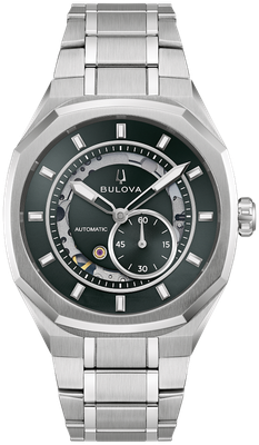 Bulova Surveyor Marc Anthony Men's Automatic Watch 96A346, 40.5 mm, Curved Sapphire Crystal, 100 m Water Resistance, Stainless Steel Strap