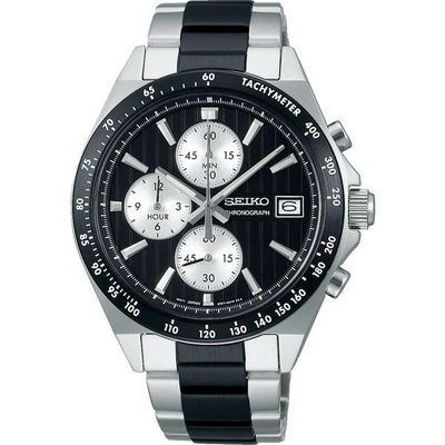 Seiko Silver Panda Blackline Men's Quartz Chronograph Watch SBTR043 JDM 41mm 100m WR Steel Strap JDM (Japanese Domestic Market)