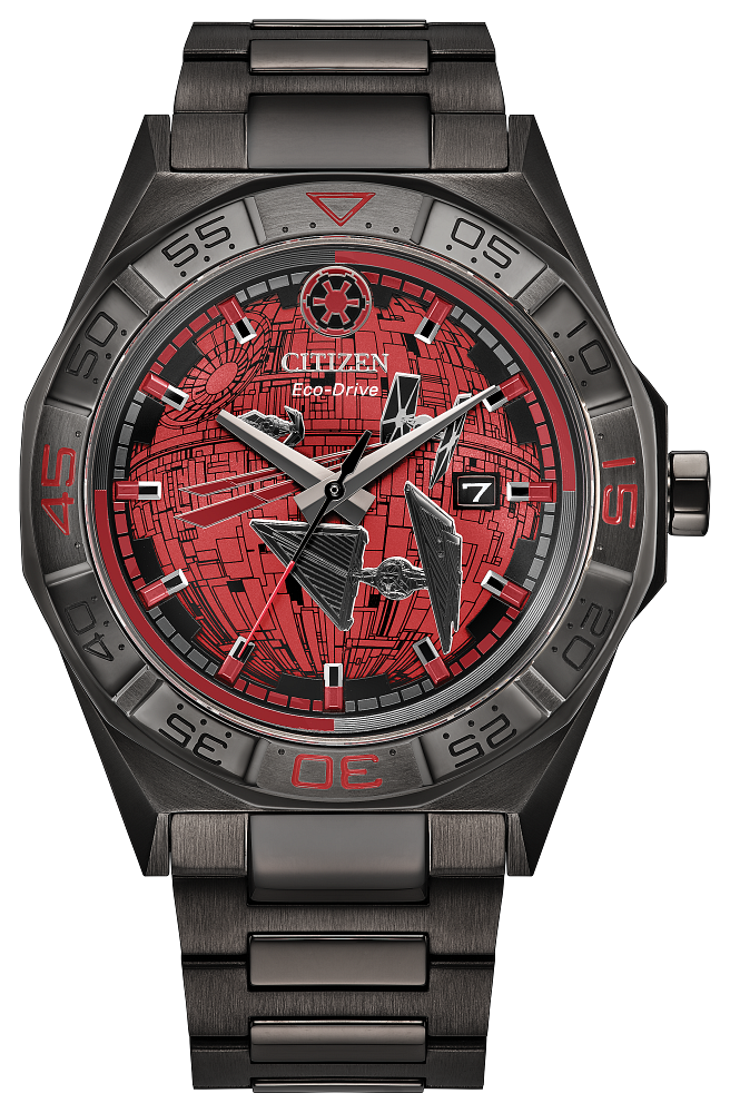 Citizen Star Wars Imperial Battle Men's Solar Watch AW1857-57W, 42mm, sapphire crystal, 100m water resistance, Eco-Drive movement (powered by solar energy or light), IP-plated (ion-plated) steel strap