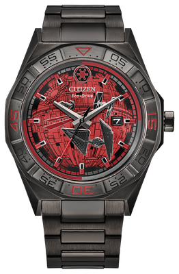 Citizen Star Wars Imperial Battle Men's Solar Watch AW1857-57W, 42mm, sapphire crystal, 100m water resistance, Eco-Drive movement (powered by solar energy or light), IP-plated (ion-plated) steel strap Citizen Star Wars Imperial Battle Men's Solar Watch AW1857-57W, 42mm, sapphire crystal, 100m water resistance, Eco-Drive movement (powered by solar energy or light), IP-plated (ion-plated) steel strap
