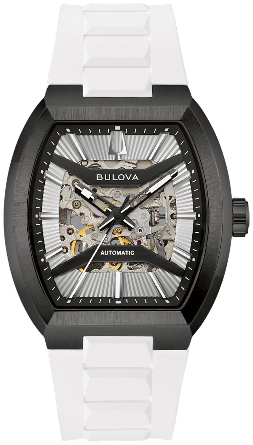 Bulova Men's Automatic Watch, Skeleton 98A345, Tonneau Case 40x47mm, Sapphire Crystal, Silicone Strap 50m WR
