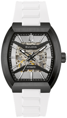 Bulova Men's Automatic Watch, Skeleton 98A345, Tonneau Case 40x47mm, Sapphire Crystal, Silicone Strap 50m WR