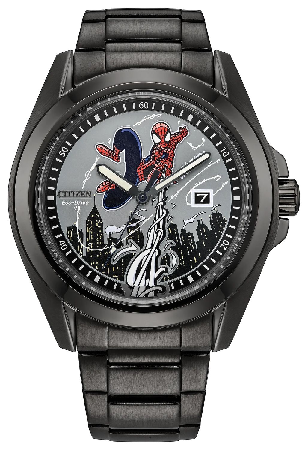Citizen Spider-Man Swings Men's Solar Watch AW1437-61W, 43 mm, 100 m water resistance, stainless steel band, Eco-Drive movement (powered by solar energy or light)