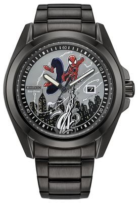 Citizen Spider-Man Swings Men's Solar Watch AW1437-61W, 43 mm, 100 m water resistance, stainless steel band, Eco-Drive movement (powered by solar energy or light) Citizen Spider-Man Swings Men's Solar Watch AW1437-61W, 43 mm, 100 m water resistance, stainless steel band, Eco-Drive movement (powered by solar energy or light)