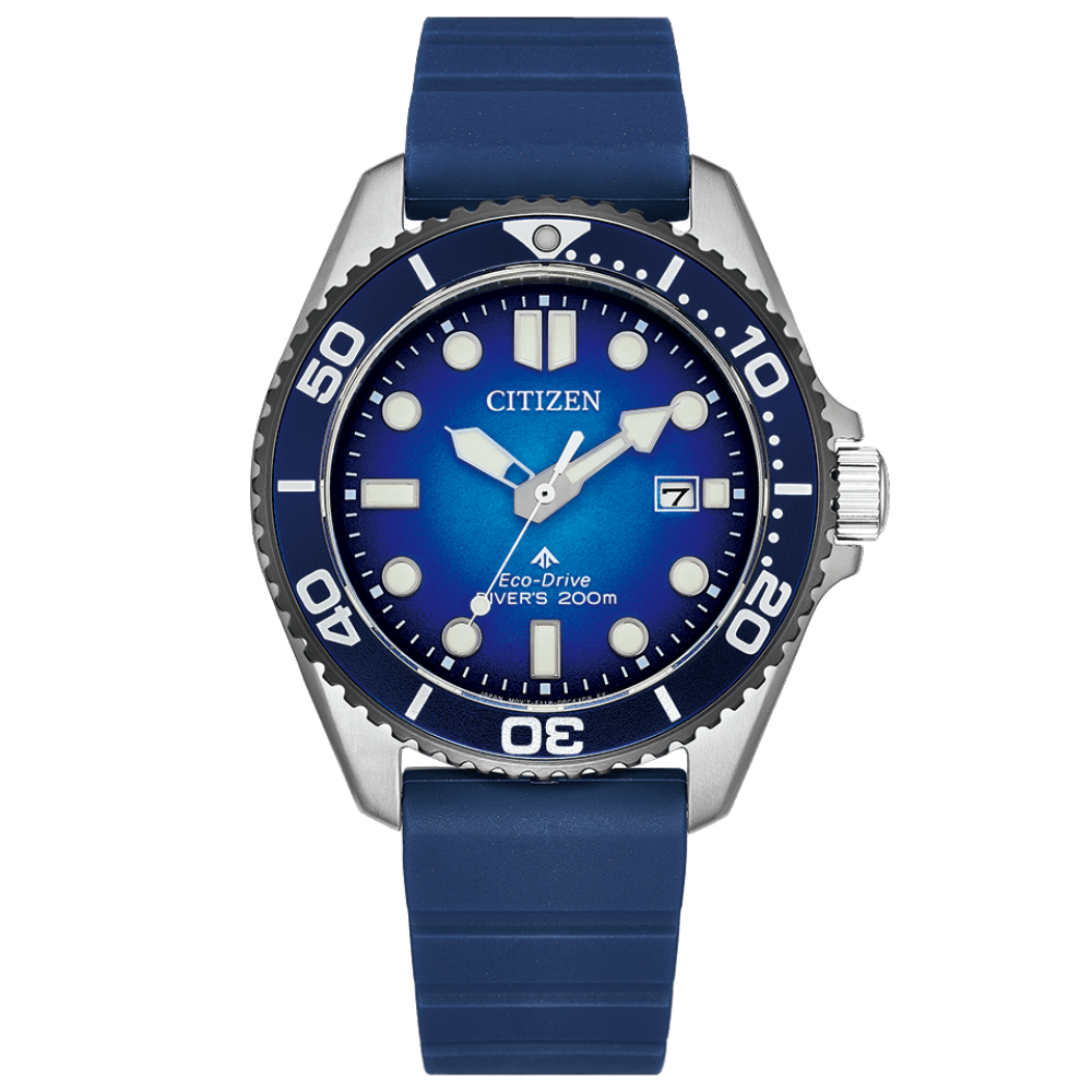 Citizen Promaster Marine Men's Diving Solar Watch BN0267-04L 40.6mm 200m WR anti-reflective sapphire crystal Benebiol silicone strap Eco-Drive movement (powered by solar energy or light)