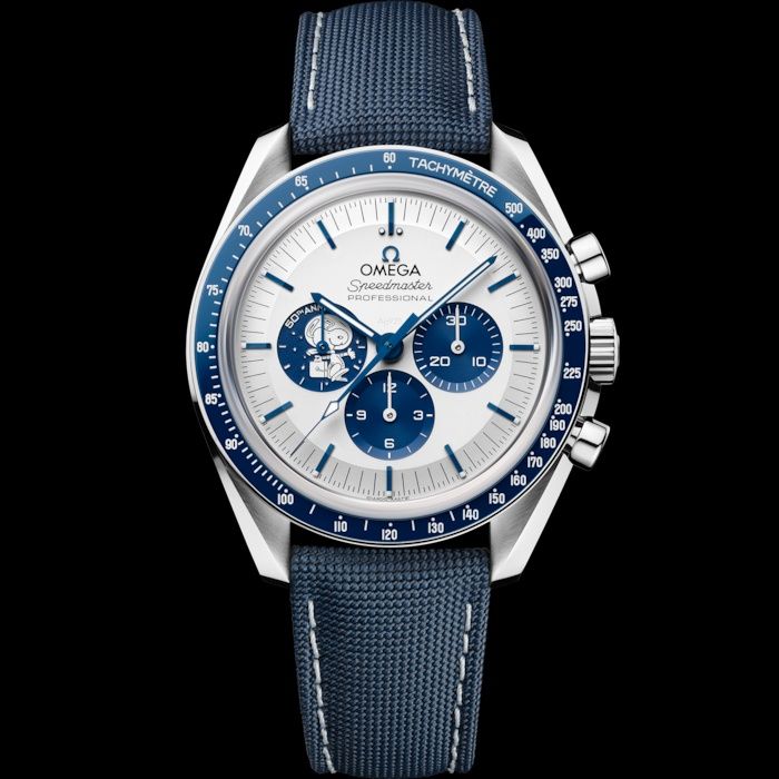 Omega “Silver Snoopy Award” Speedmaster 310.32.42.50.02.001 Anniversary  42 mm, stainless steel with a coated nylon strap; Cal. 3861, manual-winding, 50-hour power reserve