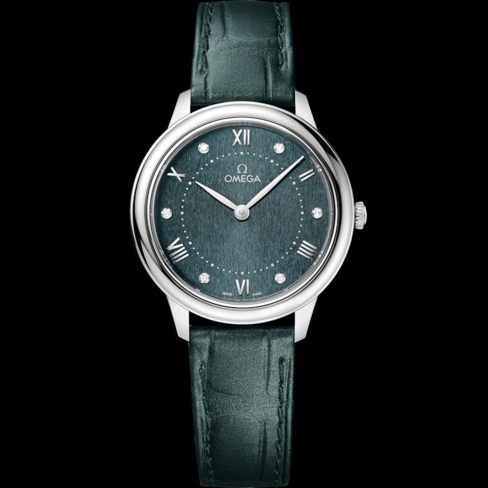 Omega De Ville Prestige 434.13.30.60.60.001 Watch | Green Dial, Leather Strap, Caliber 4061, 30 mm