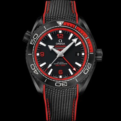 Omega Seamaster Planet Ocean 600M GMT Deep Black 215.92.46.22.01.003 Watch | Black Ceramic with Red Accents and Rubber Strap, 45.5 mm