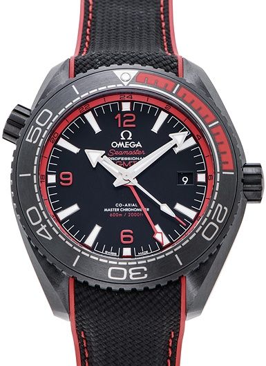 Omega Seamaster Planet Ocean 600M GMT Deep Black 215.92.46.22.01.003 Watch | Black Ceramic with Red Accents and Rubber Strap, 45.5 mm