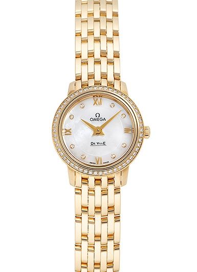 Omega De Ville Prestige 424.55.24.60.55.001 Watch | 18K Yellow Gold, Diamonds, White Dial, 24.4 mm