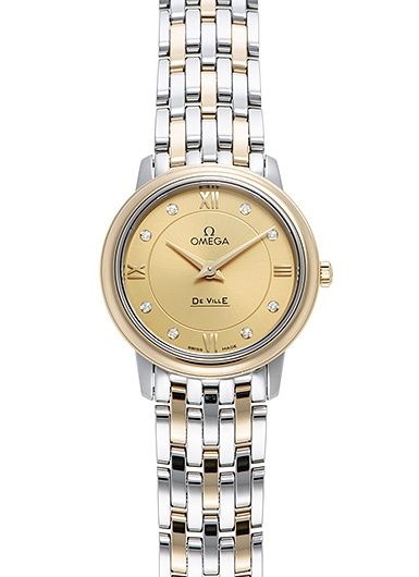 Omega De Ville Prestige 424.20.27.60.58.001 Watch | Stainless Steel and 18K Yellow Gold, Gold Dial, 27.4 mm