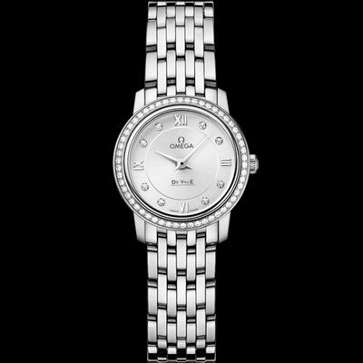 Omega De Ville Prestige 424.15.24.60.52.001 Watch | Stainless Steel, Diamonds, Silver Dial, 24.4 mm