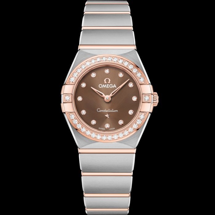 Omega Constellation Manhattan Watch 131.25.25.60.63.001 | Stainless Steel and 18K Sedna™ Gold with Diamonds, Brown Dial, 25 mm