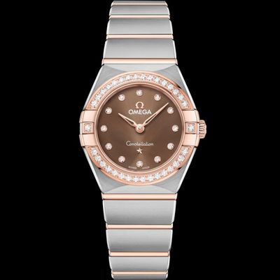 Omega Constellation Manhattan Watch 131.25.25.60.63.001 | Stainless Steel and 18K Sedna™ Gold with Diamonds, Brown Dial, 25 mm