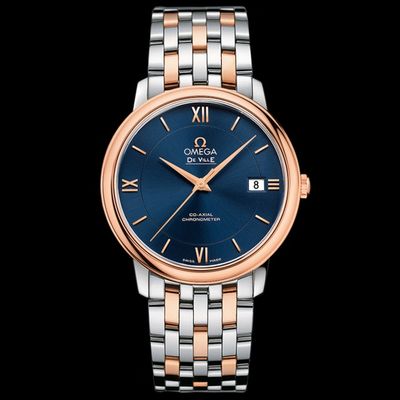 Omega De Ville Prestige 424.20.37.20.03.002 Watch | Stainless Steel and 18K Red Gold, Blue Dial, Caliber 2500, 36.8 mm