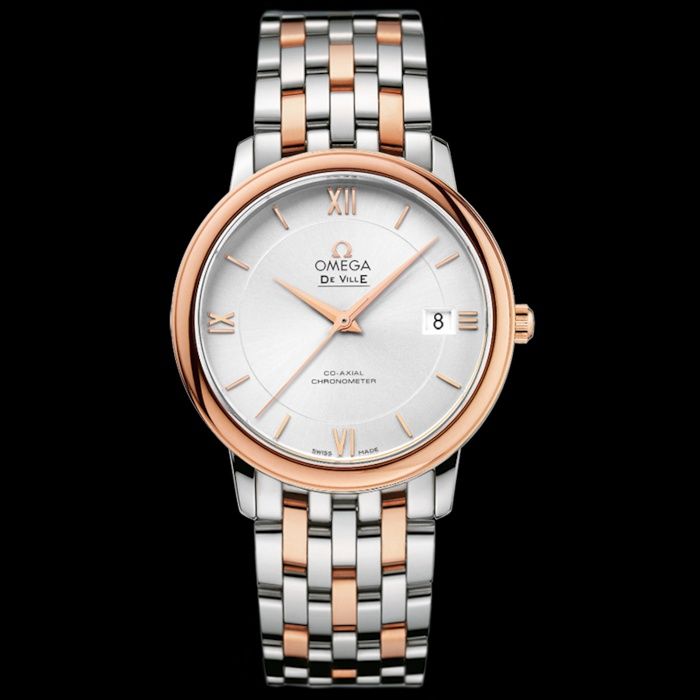 Omega De Ville Prestige 424.20.37.20.02.002 Watch | Stainless Steel and 18K Red Gold, Silver Dial, Caliber 2500, 36.8 mm