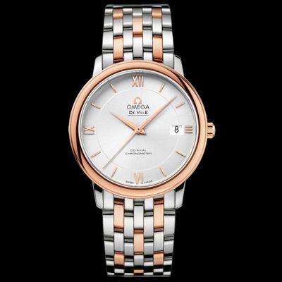 Omega De Ville Prestige 424.20.37.20.02.002 Watch | Stainless Steel and 18K Red Gold, Silver Dial, Caliber 2500, 36.8 mm