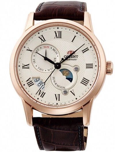 Orient Sun &amp; Moon Men's Automatic Watch RN-AK0001S JDM 42.5mm 50m WR Sapphire Crystal Leather Strap Japan Domestic Market