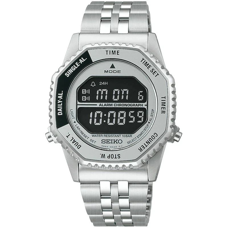 Seiko Rotocall HFL002P JDM 37mm Digital Watch 100m WR, Cal. A824, Dual Time JDM (Japanese domestic market), steel band