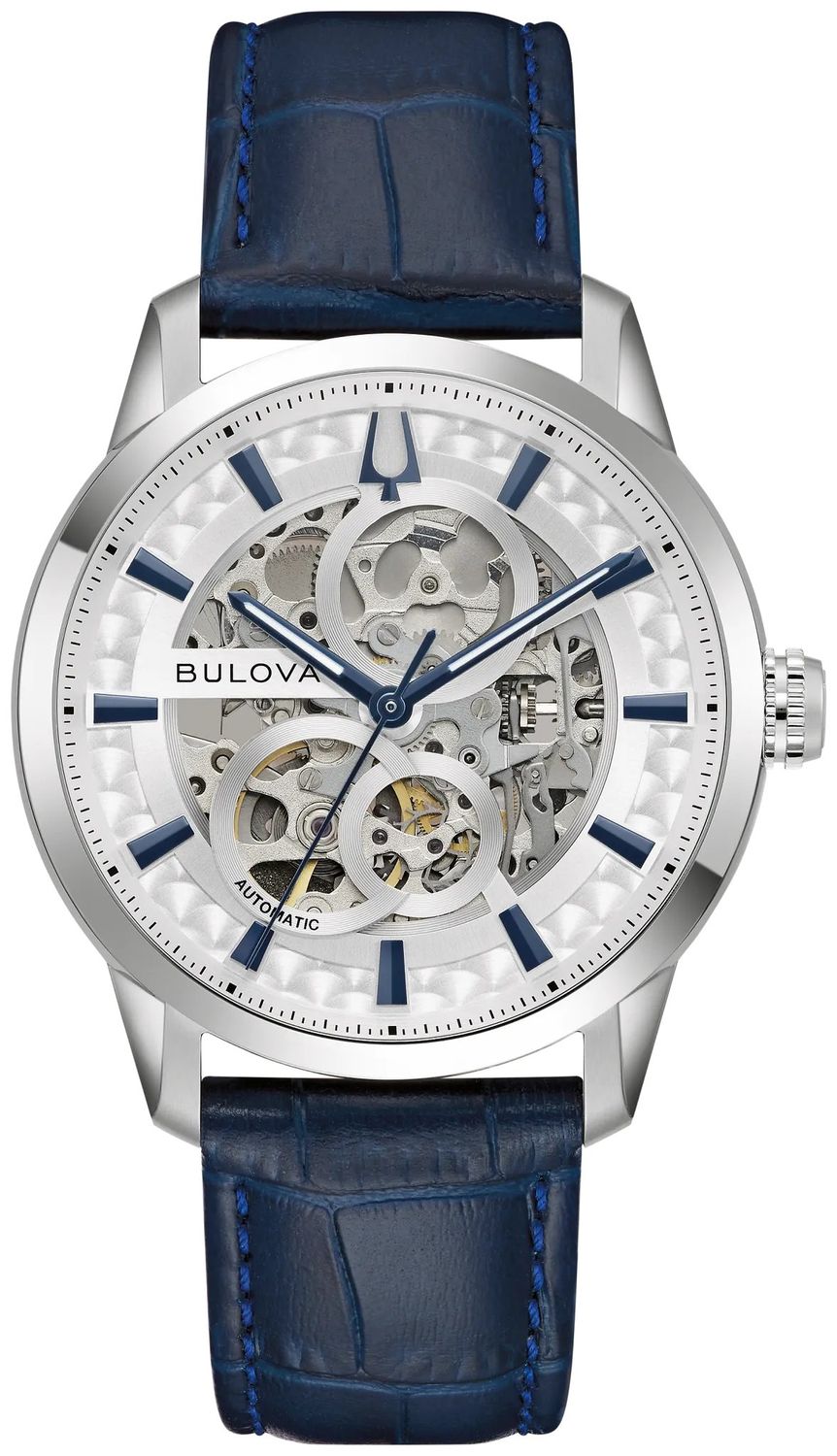 Bulova Sutton 96A330 Men's Automatic Watch, 40 mm, Domed Anti-Reflective Sapphire Crystal, Leather Strap