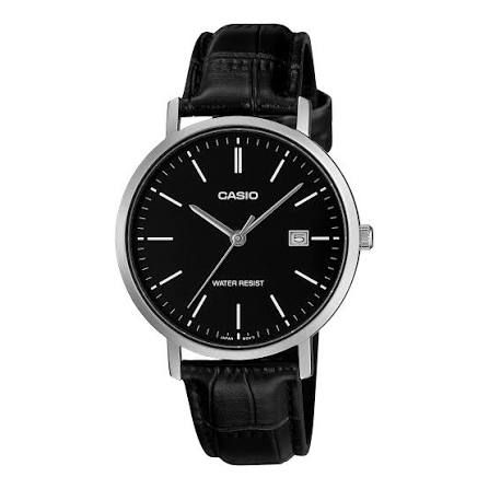 Casio MTP-VT05L-1E Men's Watch – Black Dial and Leather Strap