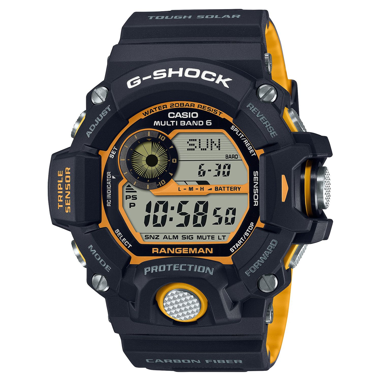 Casio G-Shock Rangeman GW-9400YJ-1JF JDM Men's Radio-Controlled Solar Watch, 53.5 mm, 200 m Water Resistance, Shock-Resistant, Altimeter, Barometer, Compass (JDM—Japanese Domestic Market) carbon fiber band
