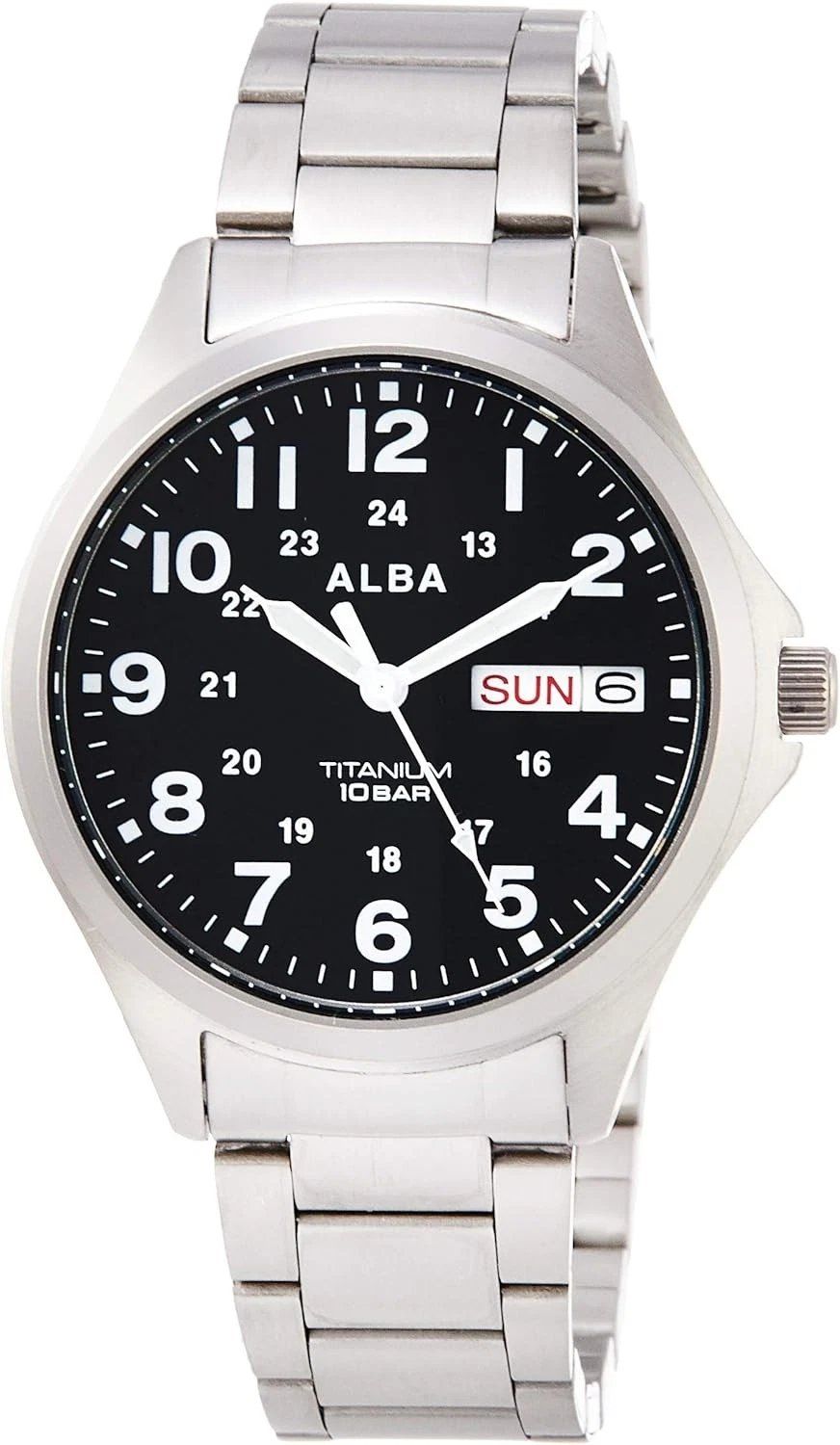 Alba Titanium Quartz Watch (by Seiko) AQPJ402 JDM VJ53 Titanium Case and Strap with Hardlex Crystal Day-Date Quartz 38mm JDM (Japanese Domestic Market) 63 grams, 100m water resistance