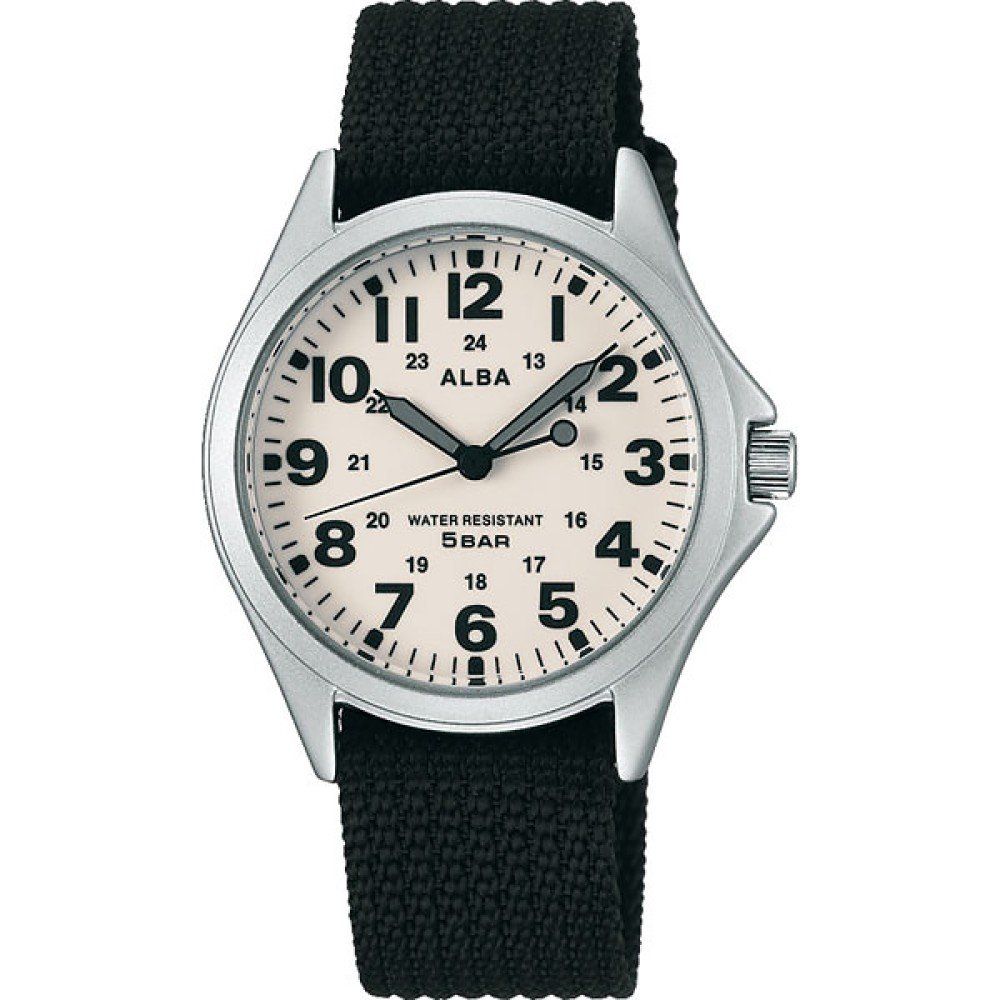 Alba (by Seiko) AQPK401 Unisex Quartz military Watch, JDM, 36 mm, 50 m WR, Fabric Strap (Japanese Domestic Market)