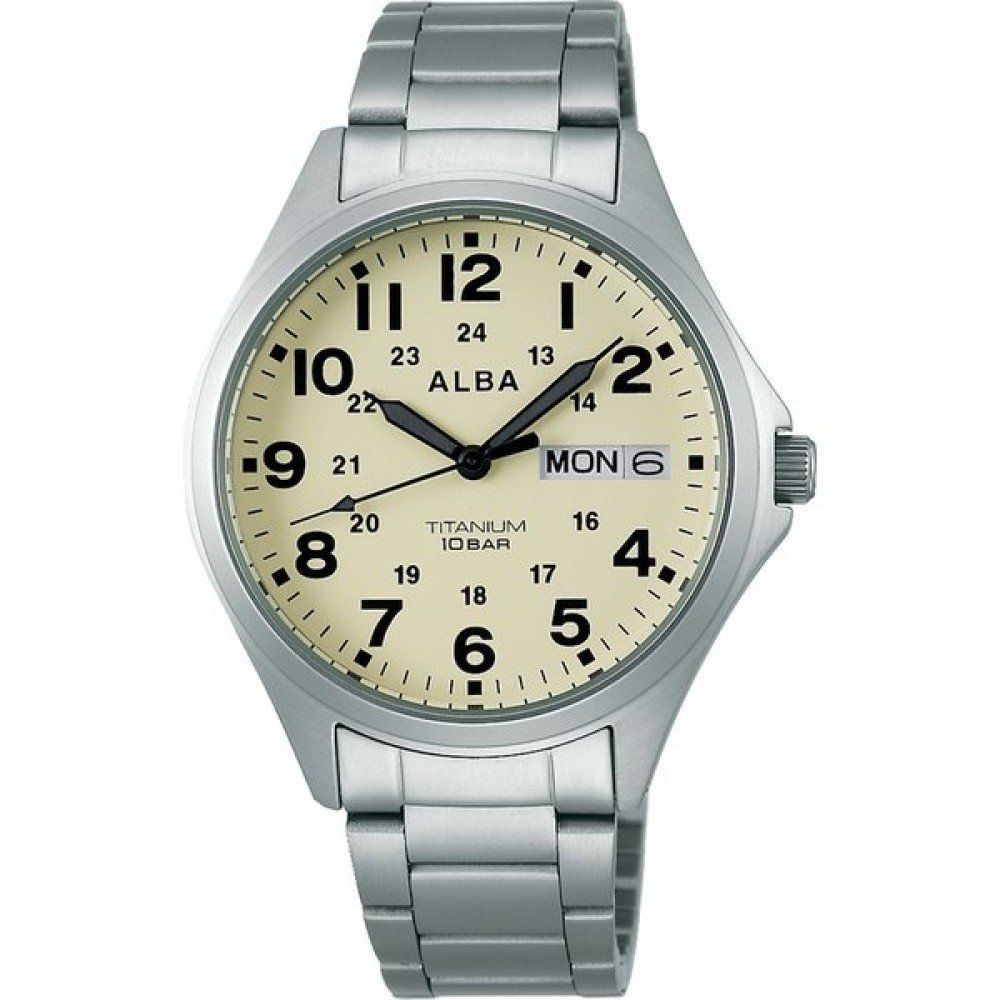Alba Titanium Quartz Watch (by Seiko) AQPJ401 JDM VJ53 Titanium Case and Strap with Hardlex Crystal Day-Date Quartz 38mm JDM (Japanese Domestic Market) 63 grams, 100m water resistance