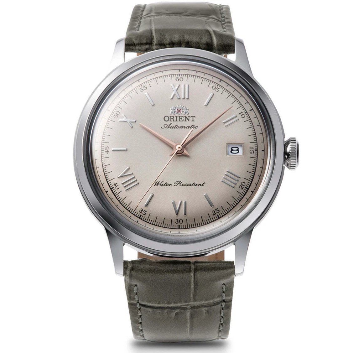 Orient Bambino Men's Automatic Watch Grey Sunburst RN-AC0025N JDM 40.5 mm 30 m WR Leather Strap Caliber F6724 JDM (Japanese domestic market)