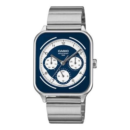 Casio Square Panda Men's Chronograph Watch MTP-M307D-2B 44.5 × 34 × 9.4 mm 50m Water Resistance Steel Strap