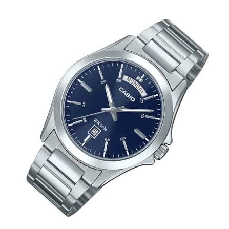 Casio Men's Watch MTP-1370D-2A2 Analog Silver Steel Strap Blue Dial