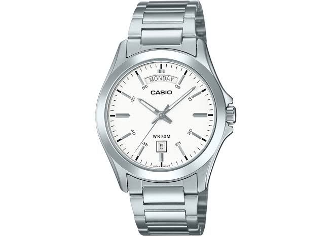 Casio Men's Watch MTP-1370D-7A3 Analog, Silver Steel Strap, white Dial