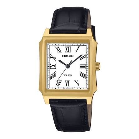 Casio Men's Watch MTP-B190GL-7B Analog Gold-Tone Case Black Leather Strap
